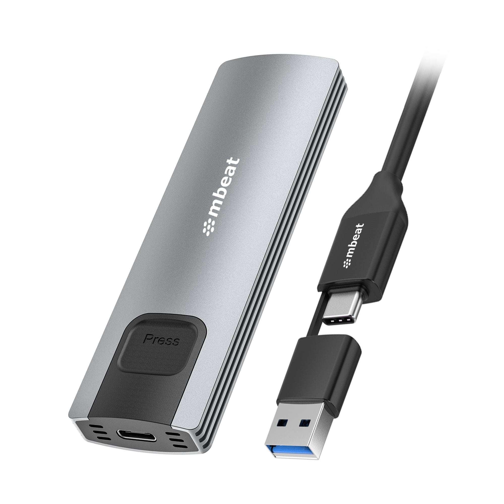 mbeat 10Gbps M.2 NVMe SATA SSD Enclosure  Easily install  Versatile Storage Options up to 4TB USB Connectivity with 2-in-1 Cable Package Weight: 102g mbeat 10Gbps M.2 NVMe SATA SSD Enclosure  Easily install  Versatile Storage Options up to 4TB USB Connectivity with 2-in-1 Cable Package Weight: 102g